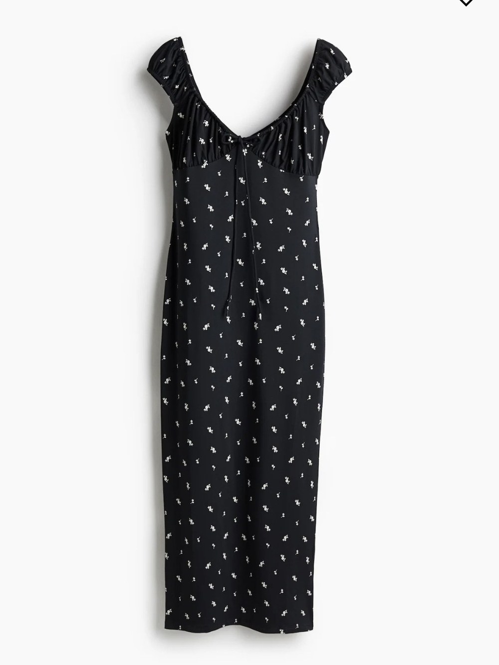 H&M Drawstring-Detail Bodycon Dress In black and white floral print Size MEDIUM